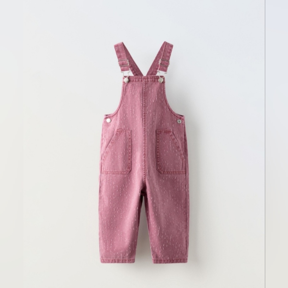 Zara Long Twill Denim Overall Jumper In Burgundy Girls 4Y EUC